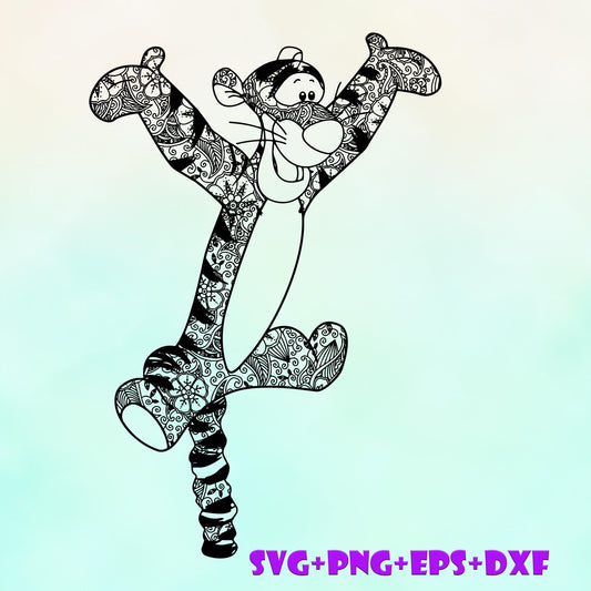 Bouncing Tigger Winnie the Pooh Mandala SVG, Enchanted Svg, Silhouette Cut Files, Zentangle SVG, Sublimation Design, Pooh Bear Sketch Png