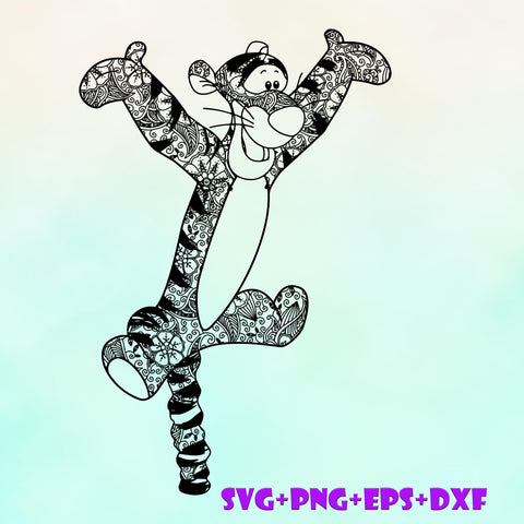 Bouncing Tigger Winnie the Pooh Mandala SVG, Enchanted Svg, Silhouette Cut Files, Zentangle SVG, Sublimation Design, Pooh Bear Sketch Png