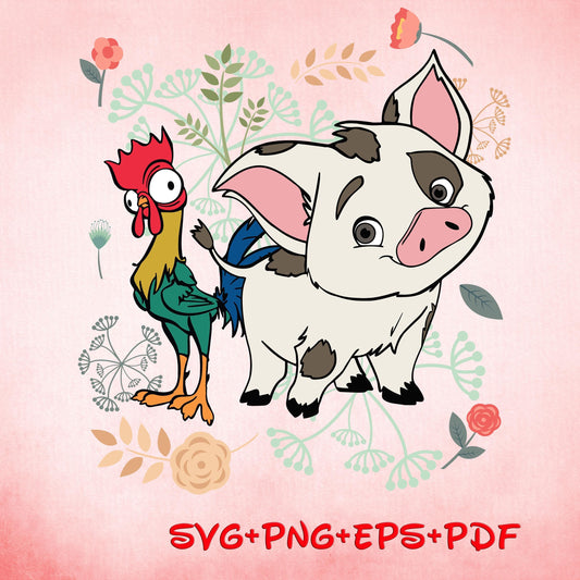 Floral Pua And Heihei SVG PNG, Moana Christmas Svg, Moana 2 Png, Moana Svg, Pua And Heihei Png, Pua Christmas Svg, Hei Hei Christmas Png