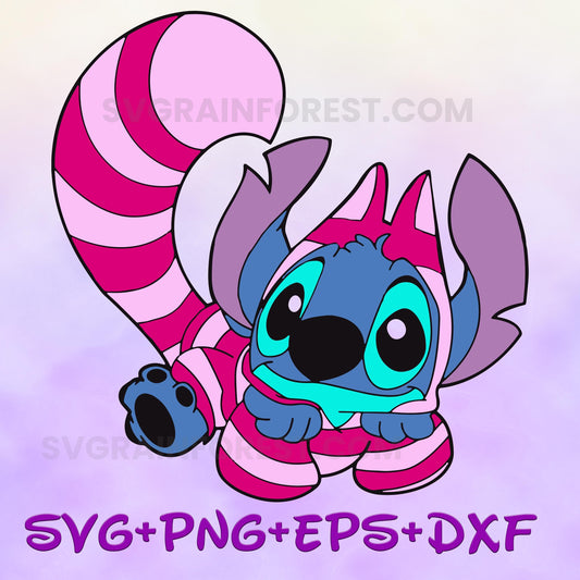 Stitch as Cheshire Cat SVG Design Files For Cricut Silhouette Cut Files Layered And PrintAndCut Alice In Wonderland SVG Cat SVG Alice svg