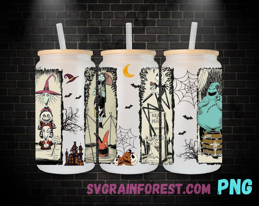 Jack Skellington Halloween 16oz Glass Can Wrap PNG, Libbey Glass Can Wrap Halloween, Nightmare Before Christmas Spooky Glass Can Wrap PNG