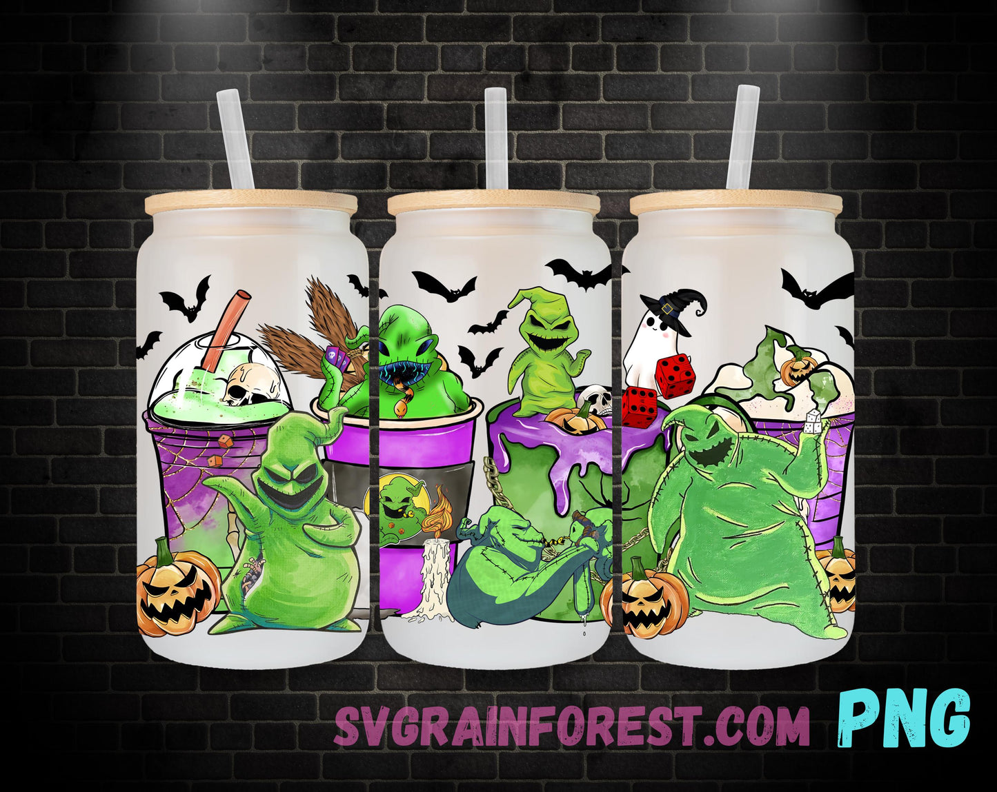 Oogie Boogie Coffee 16oz Glass Can Wrap PNG, Libbey Glass Can Wrap Christmas, Halloween Nightmare Before Christmas Glass Can Wrap PNG