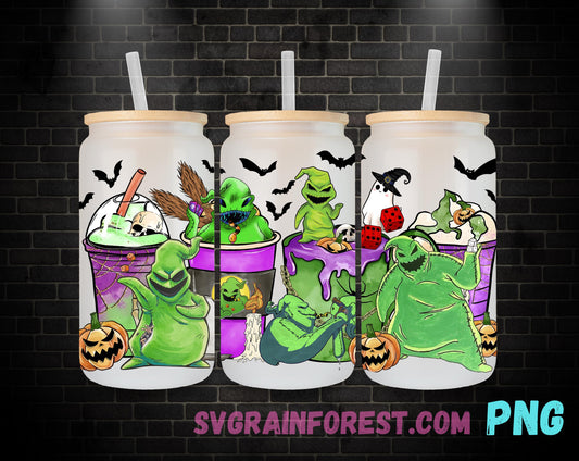 Oogie Boogie Coffee 16oz Glass Can Wrap PNG, Libbey Glass Can Wrap Christmas, Halloween Nightmare Before Christmas Glass Can Wrap PNG