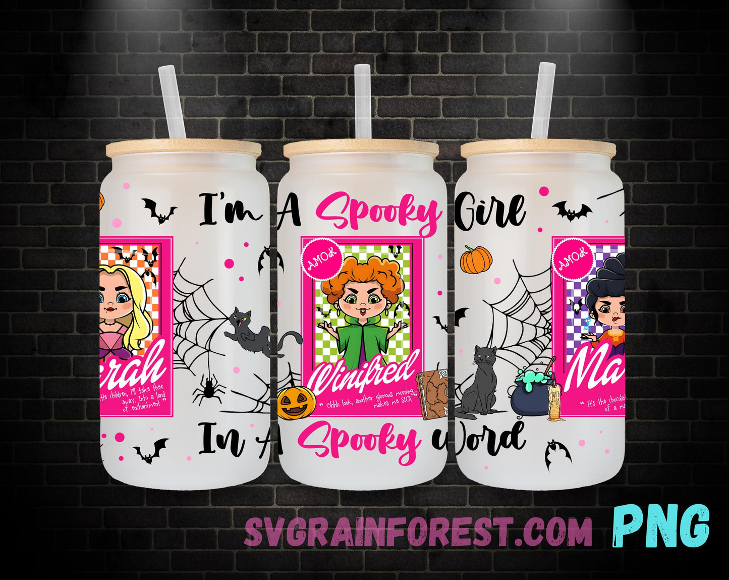 Hocus Pocus I'm A Spooky Girl Libbey Glass Can Wrap, Halloween Glass Can Wrap png, Witch Wrap PNG, Skinny 16oz Libbey Tumbler Wrap png
