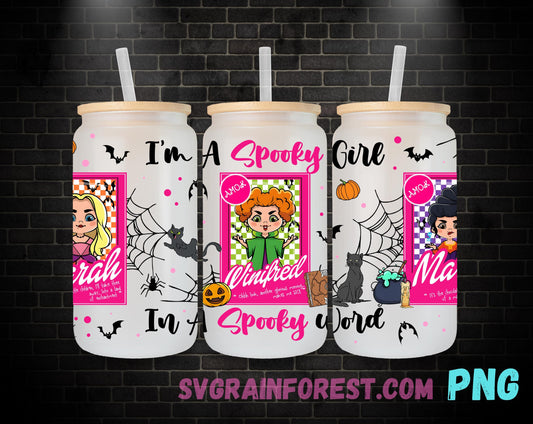 Hocus Pocus I'm A Spooky Girl Libbey Glass Can Wrap, Halloween Glass Can Wrap png, Witch Wrap PNG, Skinny 16oz Libbey Tumbler Wrap png