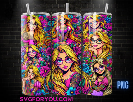 Rapunzel Tattoo Tumbler Wrap PNG, Make a Wish Tumbler Wrap png, 20oz Skinny Tumbler png, Skinny Tumbler Wrap Design PNG