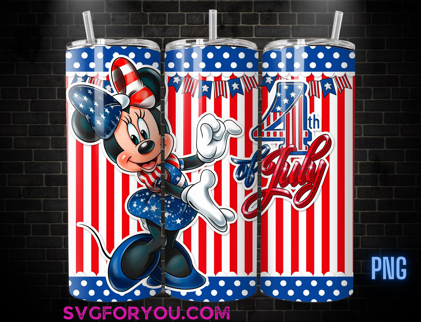 Retro Minnie Mouse 4th Of July 20 oz Skinny Tumbler, Mickey Mouse Red White Blue Sublimation Design Template, Happy 4th Friends png