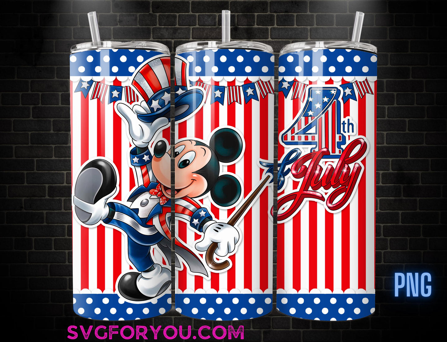 Retro Mickey Mouse 4th Of July 20 oz Skinny Tumbler, Minnie Mouse Red White Blue Sublimation Design Template, Happy 4th Friends png