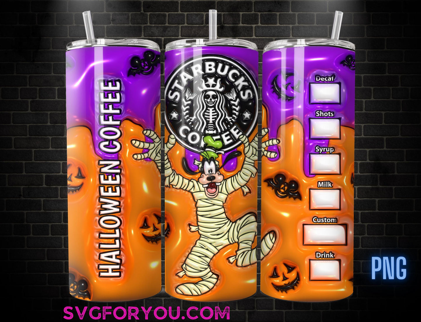 Retro Halloween Inflated Goofy 20 oz Skinny Coffee Tumbler, Mickey Mouse Sublimation Design Template, Mickey Comic Book Strip png