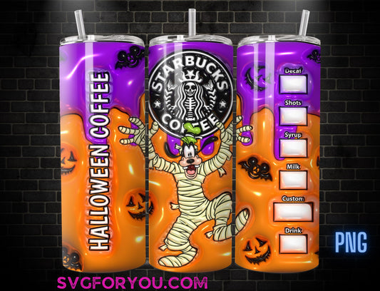 Retro Halloween Inflated Goofy 20 oz Skinny Coffee Tumbler, Mickey Mouse Sublimation Design Template, Mickey Comic Book Strip png