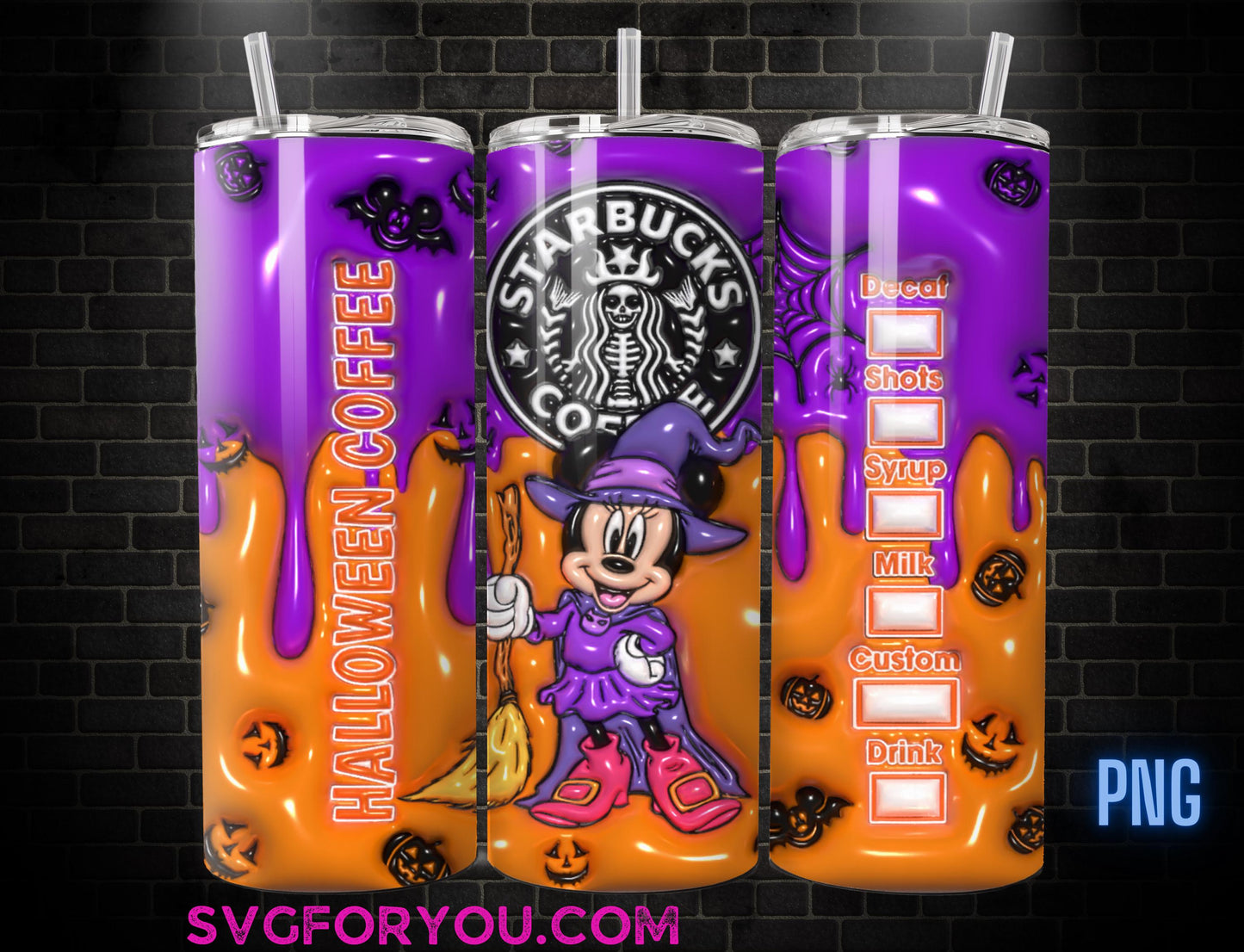 Retro Halloween Inflated Minnie Mouse 20 oz Skinny Coffee Tumbler, Mickey Mouse Sublimation Design Template, Mickey Comic Book Strip png