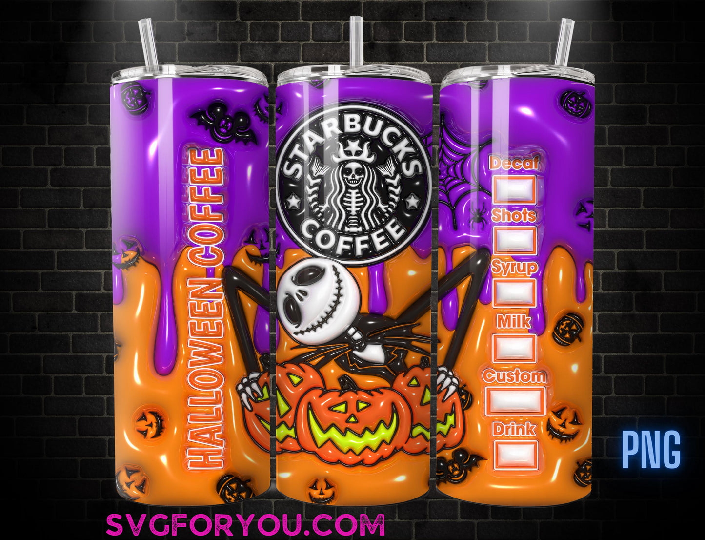 Retro Halloween Inflated Jack Skellington 20 oz Skinny Coffee Tumbler, Mickey Mouse Sublimation Design Template, Mickey Comic Book Strip png