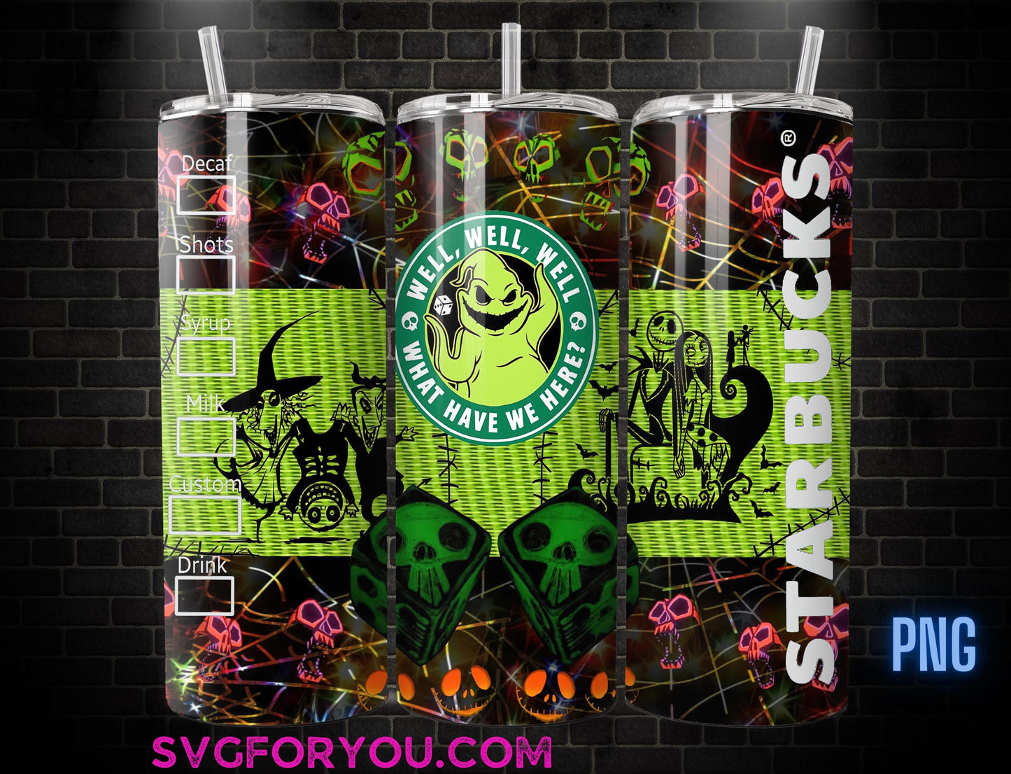 Retro Oogie Boogie Graphitti  20 oz Skinny Tumbler, Halloween Sublimation Design Template, Nightmare Before Christmas Comic Book Strip png