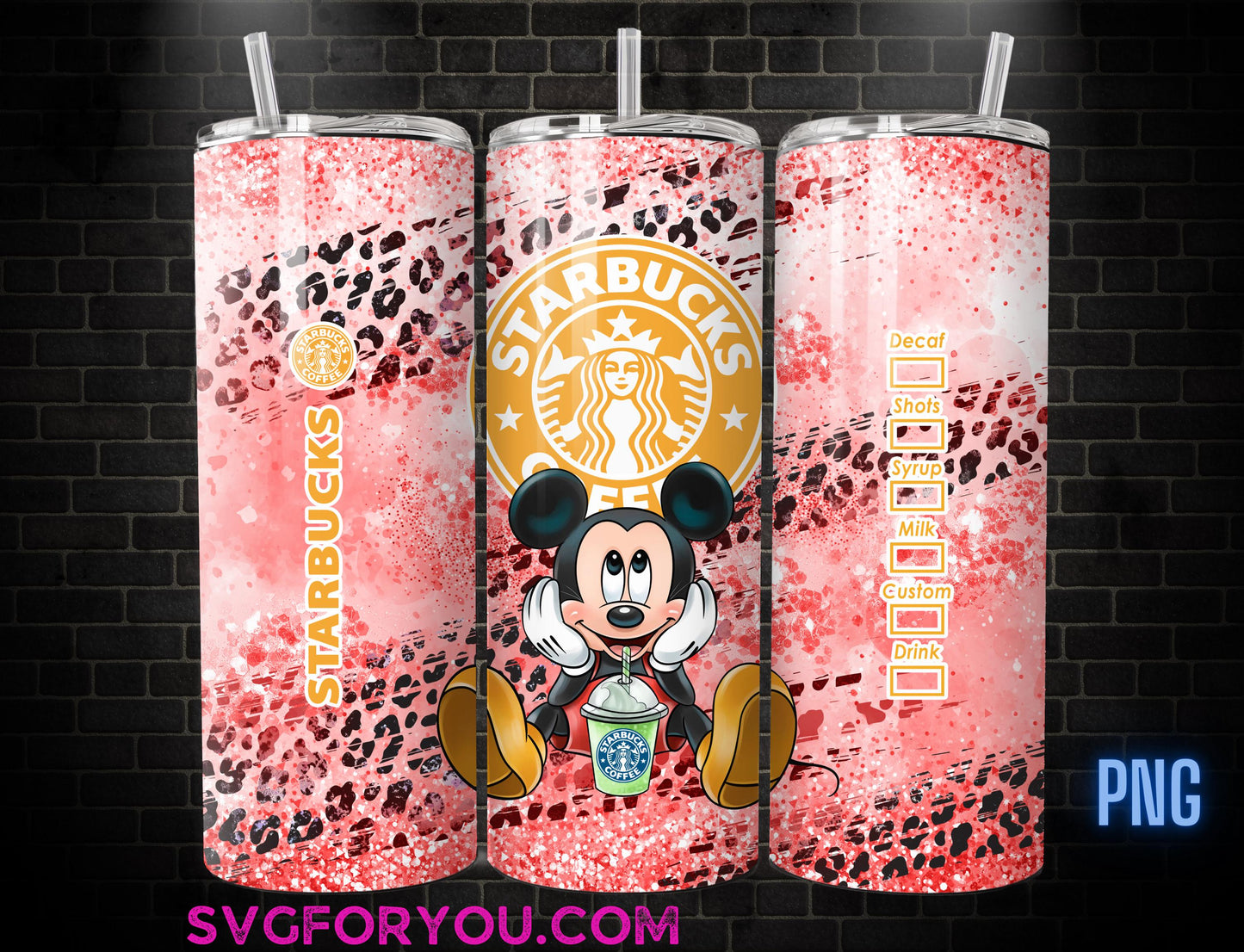 Mickey Mouse Leopard Print 20oz Coffee Skinny Tumbler Template PNG, Mickey Skinny Tumbler Wrap Design PNG Digital Download