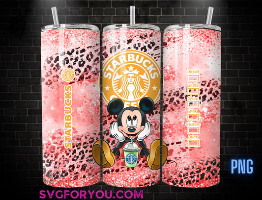 Mickey Mouse Leopard Print 20oz Coffee Skinny Tumbler Template PNG, Mickey Skinny Tumbler Wrap Design PNG Digital Download