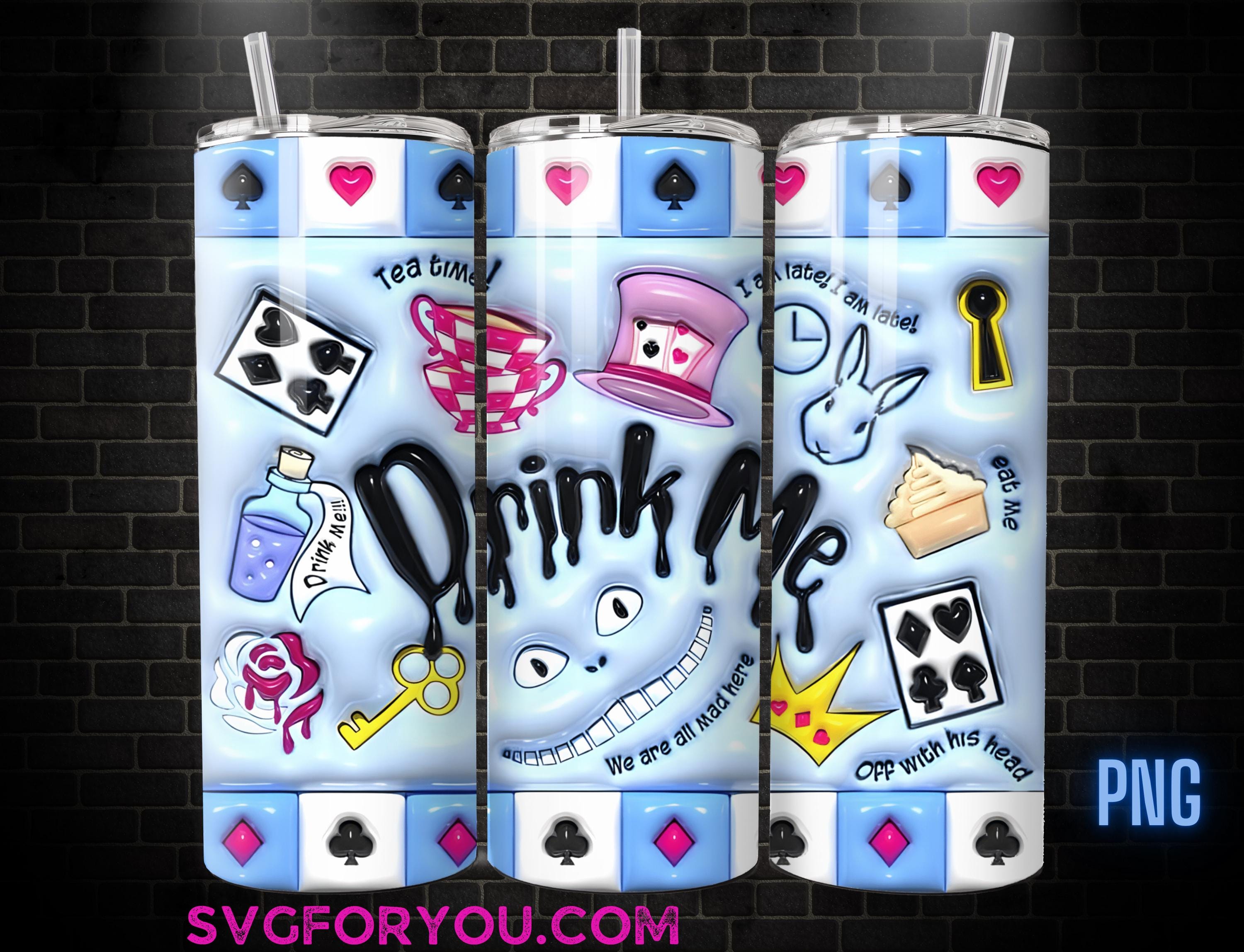 Alice Drink Me Inflated 20oz Skinny Tumbler Template PNG, Alice in Wonderland Skinny Tumbler Wrap Design PNG File Digital Download