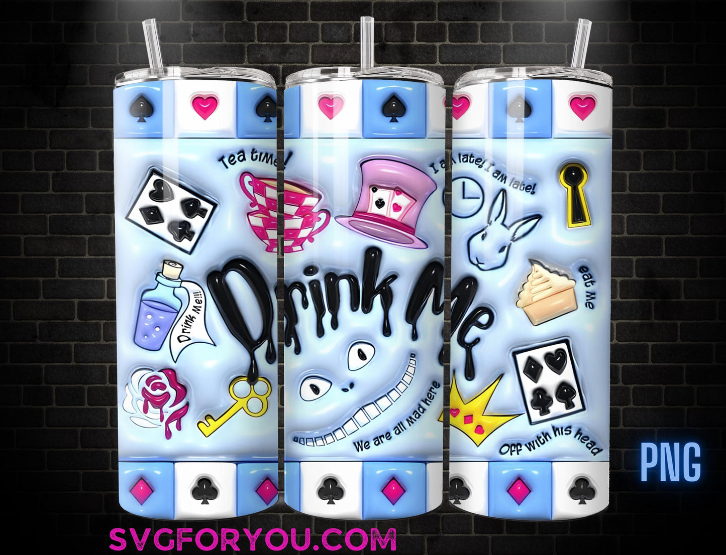 Alice Drink Me Inflated 20oz Skinny Tumbler Template PNG, Alice in Wonderland Skinny Tumbler Wrap Design PNG File Digital Download