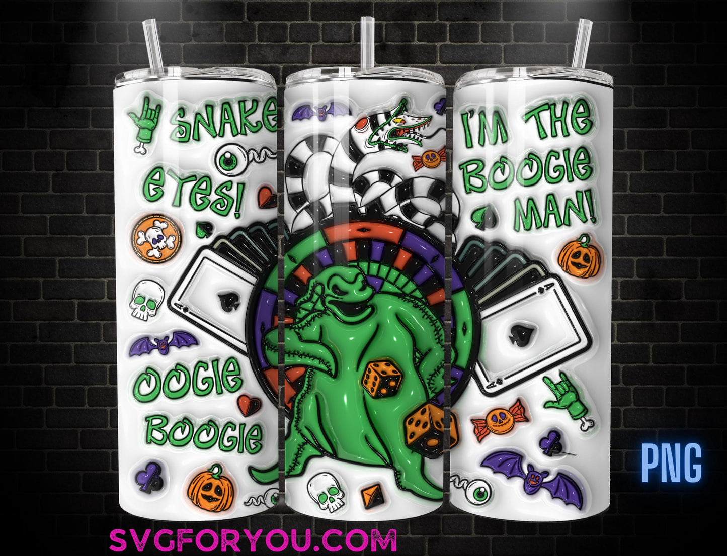 OOGIE BOOGIE Boogieman Halloween Inflated 20 Oz Skinny Tumbler Png, Nightmare Before Christmas Png, Christmas 20oz Tumbler Wrap Png