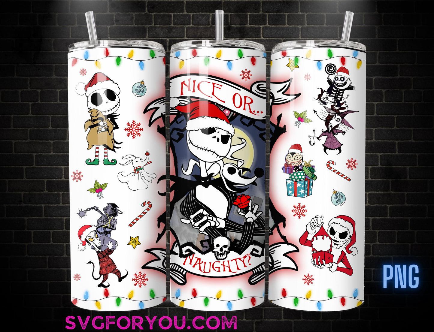 Jack Skellington Nice or Naughty Christmas 20 Oz Skinny Tumbler Png, Nightmare Before Christmas Png, Christmas 20oz Tumbler Wrap, Santa Png