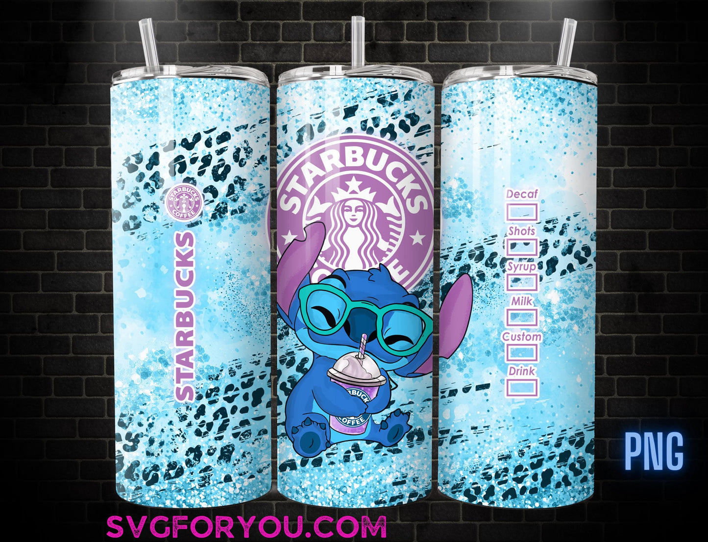 Stitch Blue Leopard Print 20oz Coffee Skinny Tumbler Template PNG, Mickey Skinny Tumbler Wrap Design PNG Digital Download