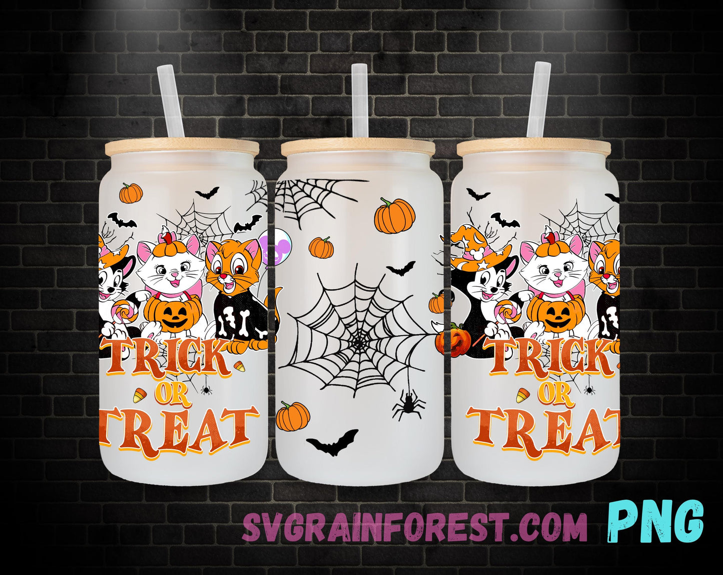 Aristocats Spookey Libbey Glass Can Wrap, Aristcats 16oz Wrap, sublimation PNG, Halloween Libbey can glass, 16oz glass can Png download