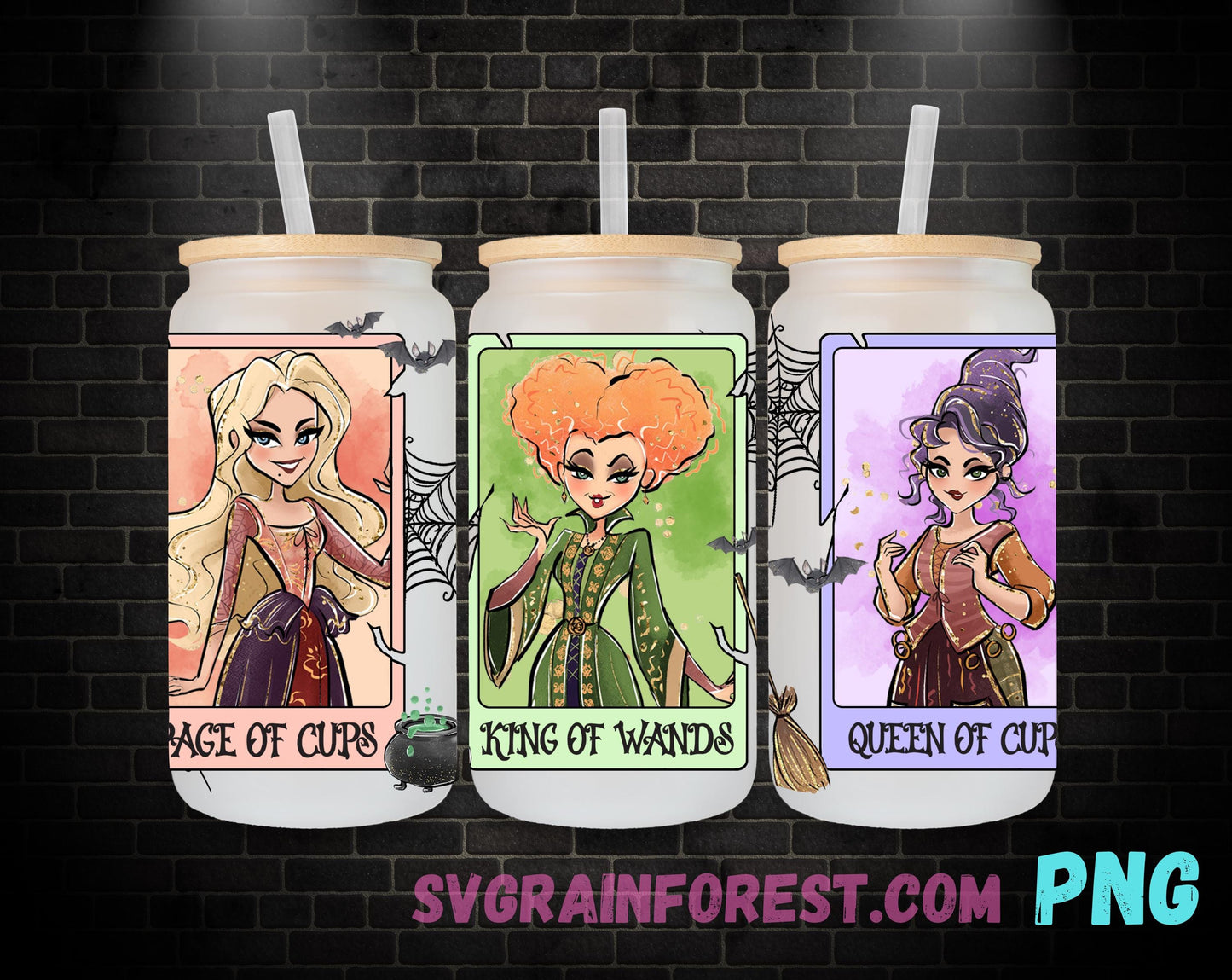 Hocus Pocus Tarot Cards Libbey Glass Can Wrap, Halloween Glass Can Wrap png, Witch Wrap PNG,  16oz Libbey Tumbler Wrap png