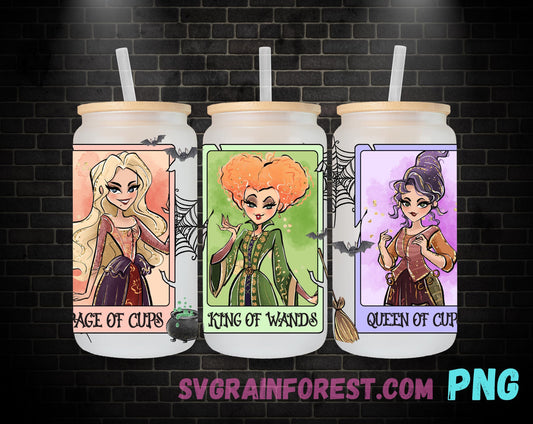 Hocus Pocus Tarot Cards Libbey Glass Can Wrap, Halloween Glass Can Wrap png, Witch Wrap PNG,  16oz Libbey Tumbler Wrap png