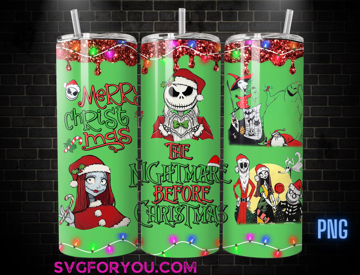 Jack Skellington Merry Christmas 20 Oz Skinny Tumbler Png, Nightmare Before Christmas Png, Christmas 20oz Tumbler Wrap, Santa Png