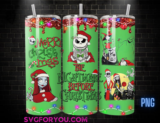 Jack Skellington Merry Christmas 20 Oz Skinny Tumbler Png, Nightmare Before Christmas Png, Christmas 20oz Tumbler Wrap, Santa Png