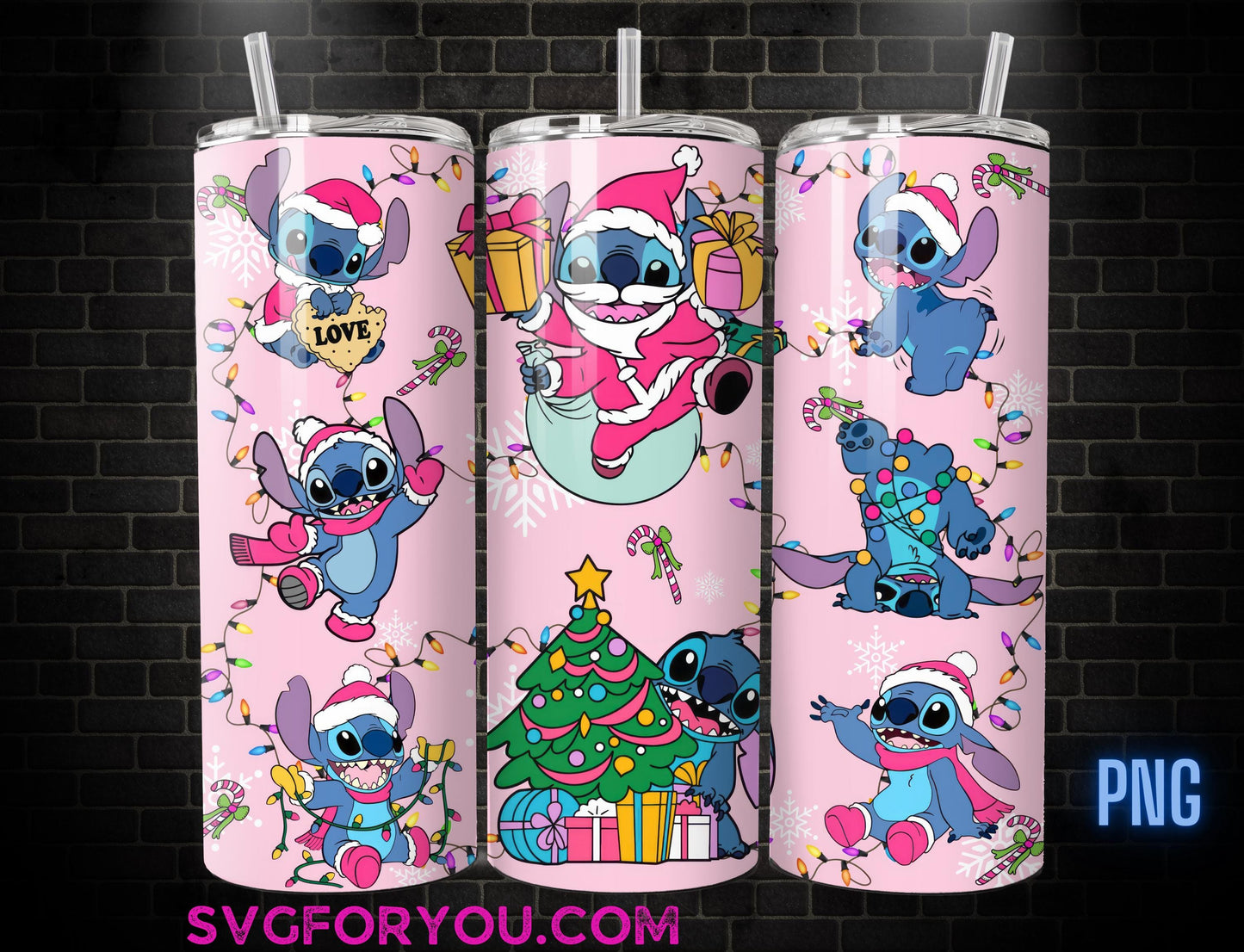 PINK Stitch Christmas Santa Hat Candy Cane Tumbler Wrap, 20oz Cartoon Movie Tumbler , Stitch Design Png, Tumbler Sublimation, Digital File