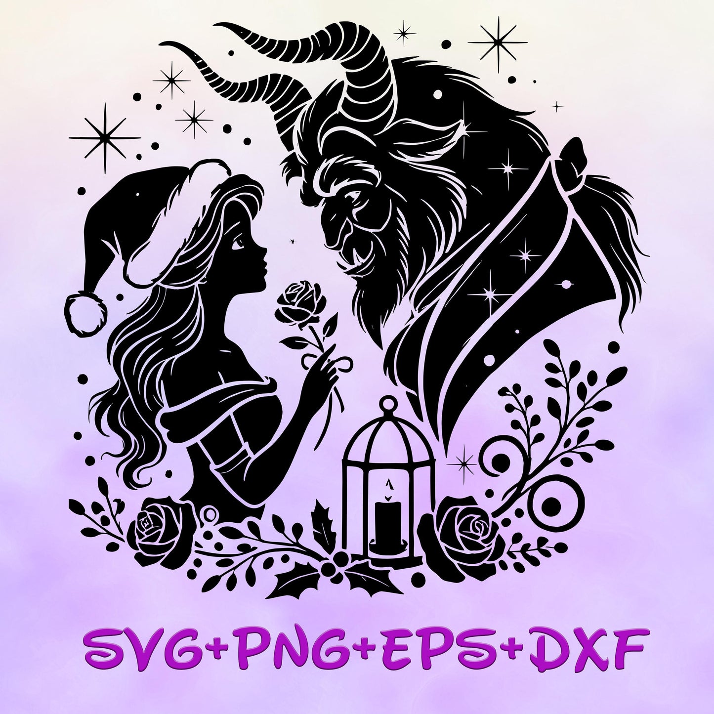 Princess Belle and the Beast Christmas Mandala SVG, Beauty and the Beast Christmas Princess, Silhouette Cut Files, Png, Sublimation Design