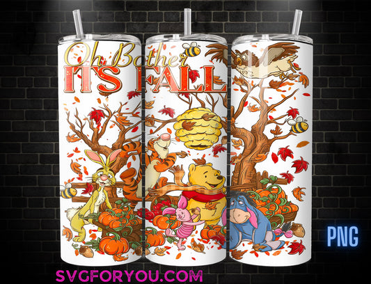 Retro Winnie the Pooh Tigger Piglet Eeyore Oh Bother its Fall 20oz Skinny Tumbler Template PNG, Pooh Skinny Tumbler Wrap Design PNG